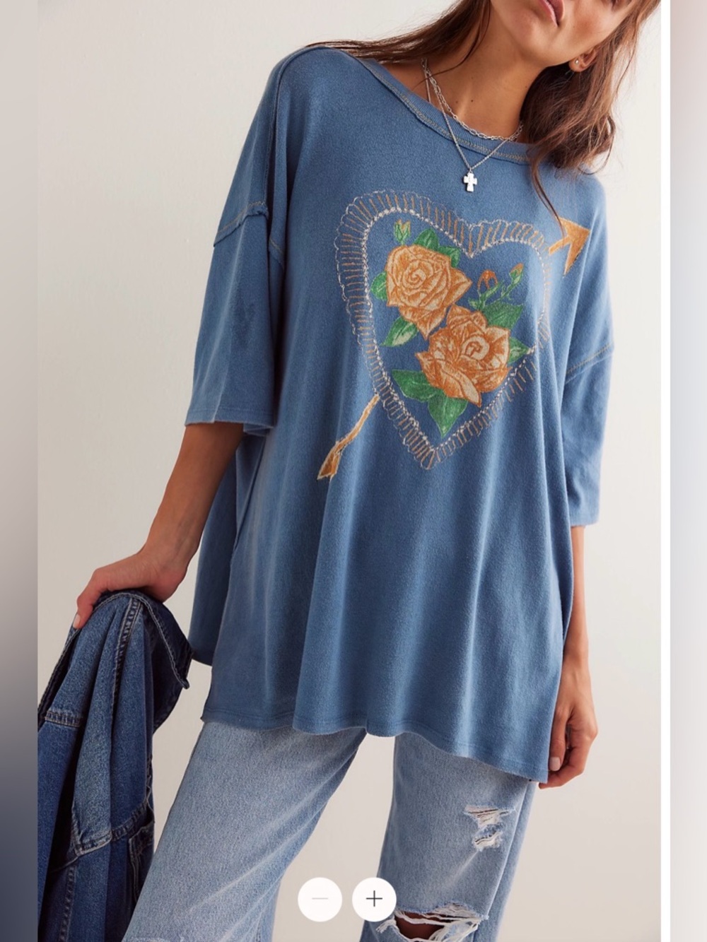 FREE PEOPLE × We The Free Love Rose Tee in navy combo size large - Picture 5 of 11